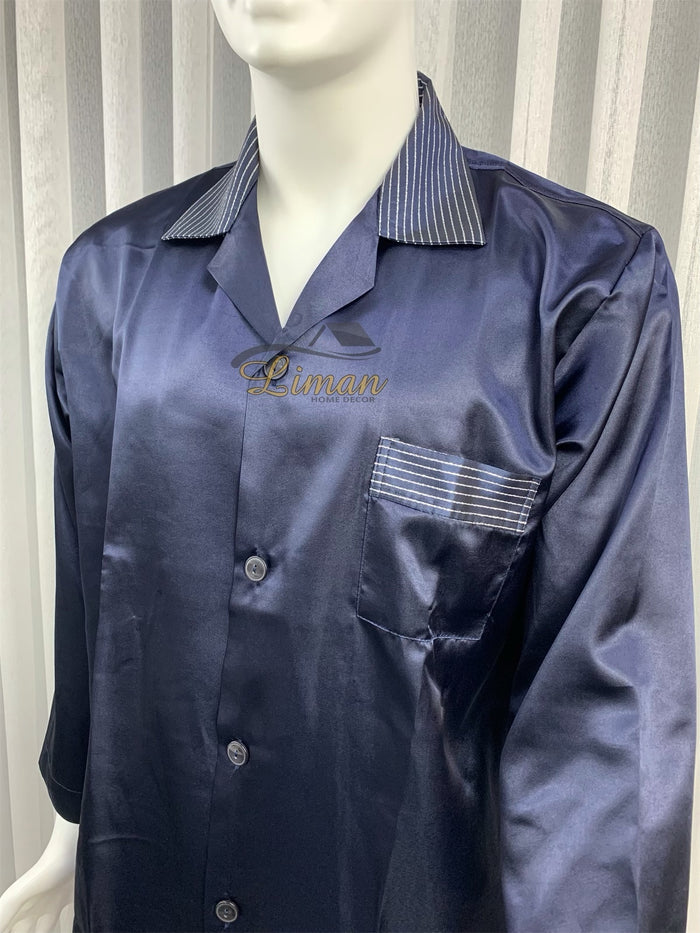 Liman Home Decor - Liman Online Batista 4 Delig Luxe Satijnen Mannen Pyjama Set Donker Blauw