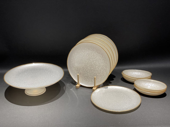 BRICARD PORCELAIN Bricard Crispy Ovaal Kommenset 18 x 11 cm Wit - Goud 6 Delig