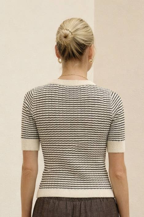 Cream Multi Stripe V-Neck Knit Top