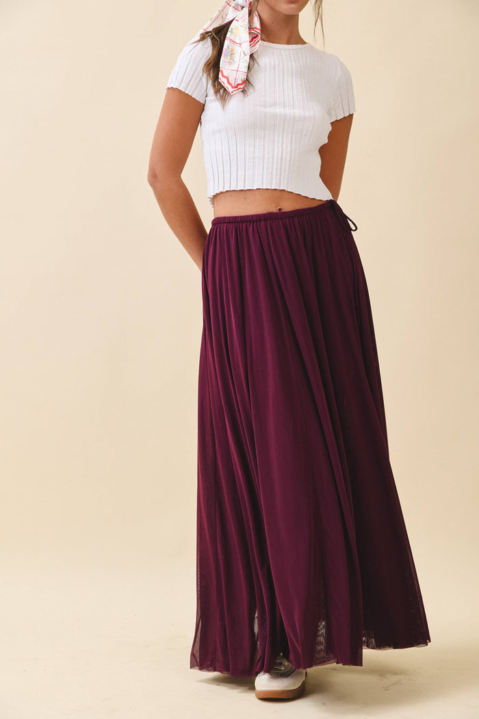 Flowy Mesh Maxi Skirt: Chocolate