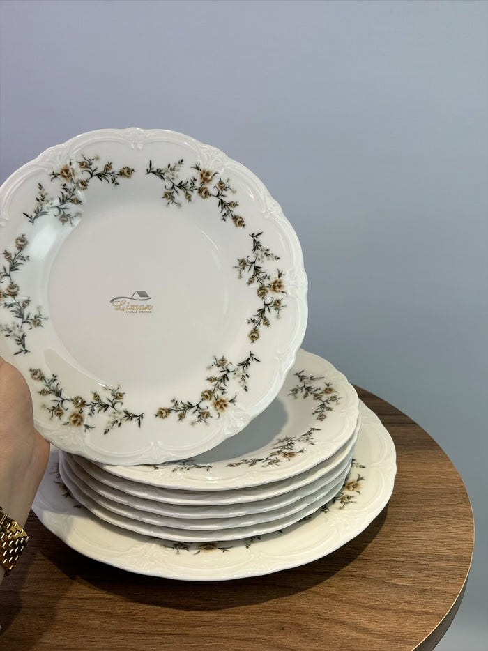 BonBistro Retro brown flower Gebaksset 7 Delig