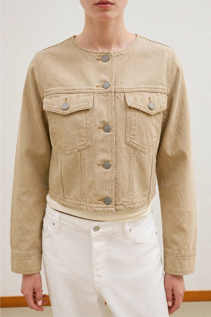 Washed Cotton Cropped Utility Jacket: