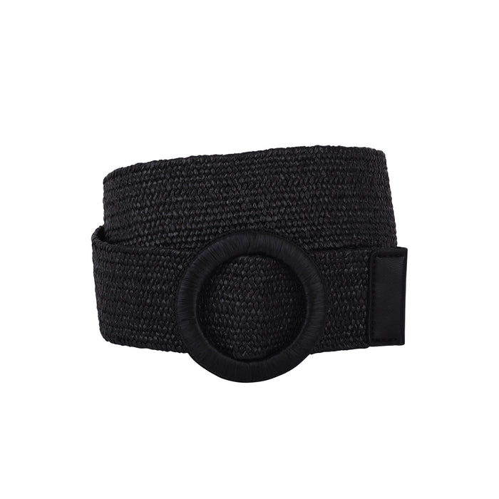 Woven Raffia Circle Buckle Stretch Belt