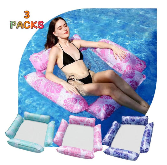 3 Packs Inflatable Pool Floats Adults 4-in-1 Multi-Purpose Pool Floats PVC Water Hammock Lounge Floaties