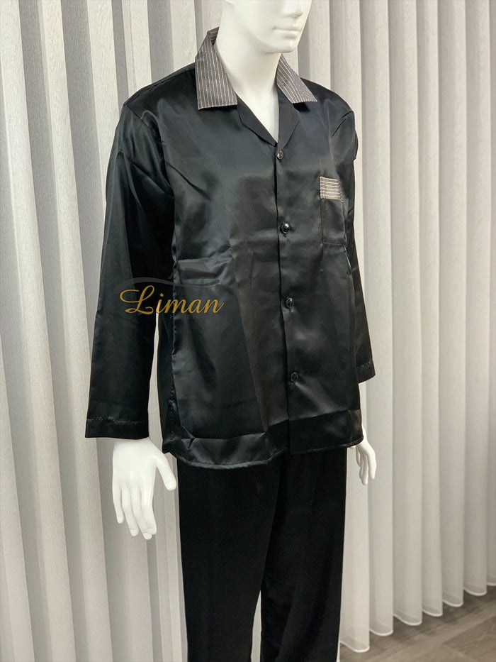 Liman Home Decor - Liman Online Batista 4 Delig Luxe Satijnen Mannen Pyama Set Grijs
