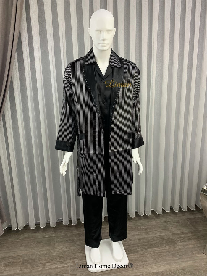 Liman Home Decor - Liman Online Batista 4 Delig Luxe Satijnen Mannen Pyjama Set Zwart