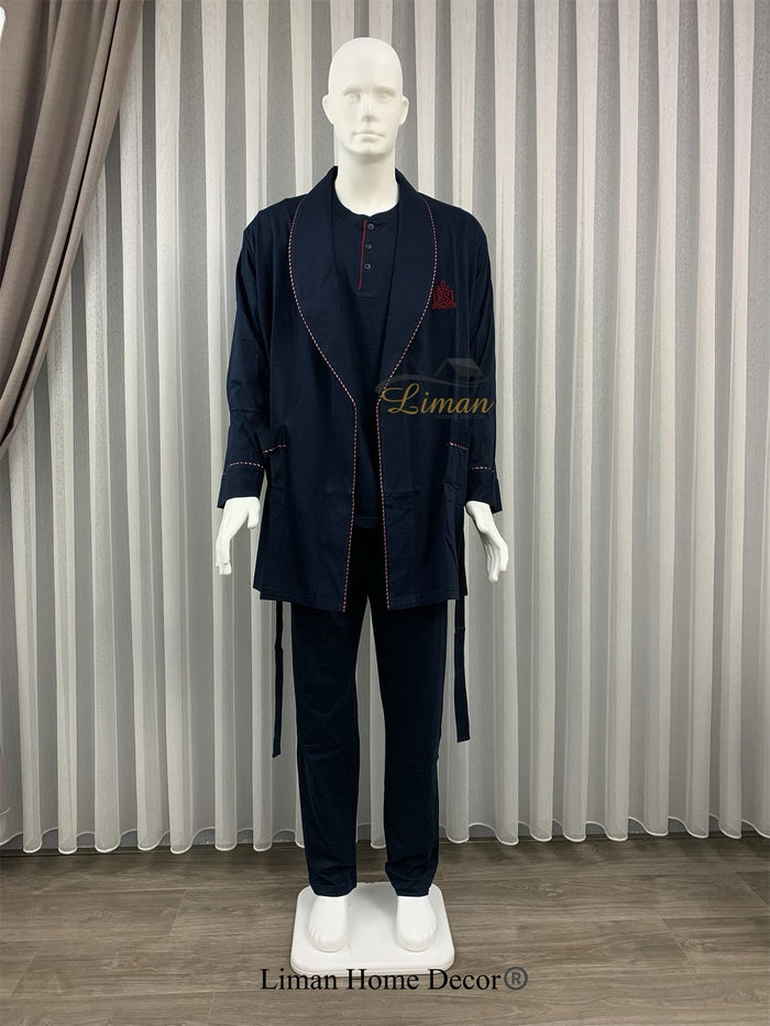 Liman Home Decor - Liman Online Batista 5 Delig Luxe Mannen Pyama Set Donker Blauw