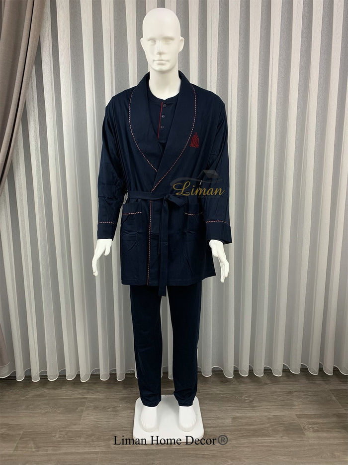 Liman Home Decor - Liman Online Batista 5 Delig Luxe Mannen Pyama Set Donker Blauw