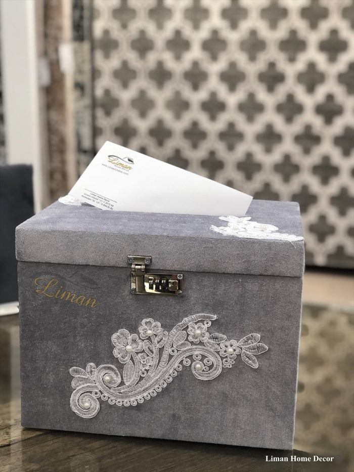 Liman Home Decor - Liman Online Bruiloft Enveloppendoos / Geldkist Grijs Met Cijferslot
