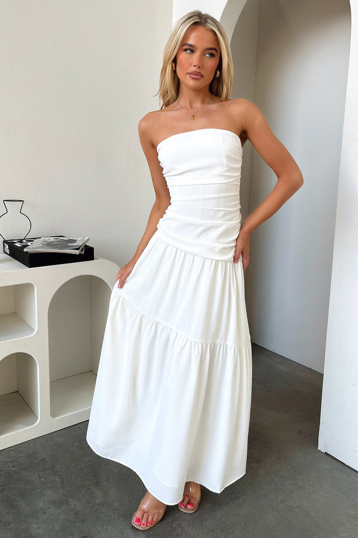 Charlotte Strapless Maxi Dress - White