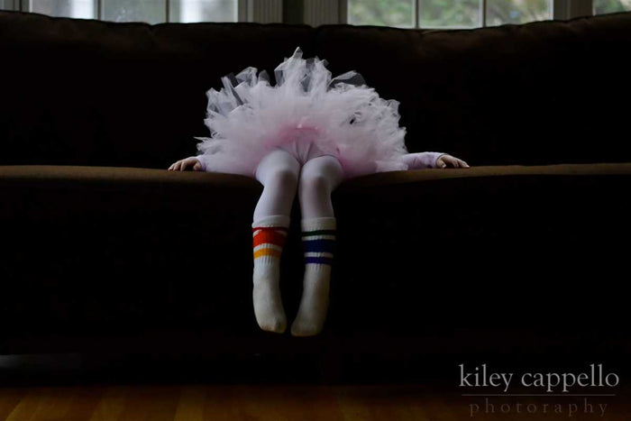 Courage toddler tube socks styled with ballet shoes