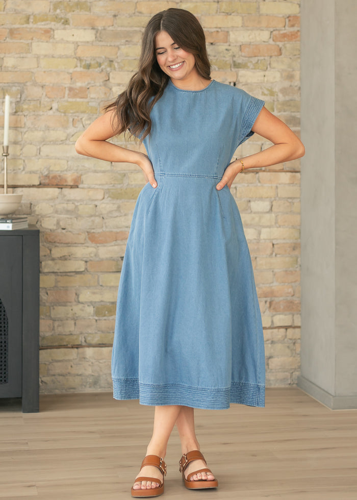 Denim Cap Sleeve Midi Dress FF Dresses