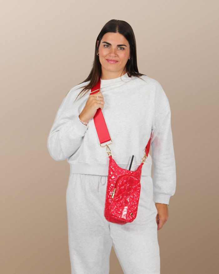 Drink Carrier Crossbody Bag Cup Holder Cherry Red