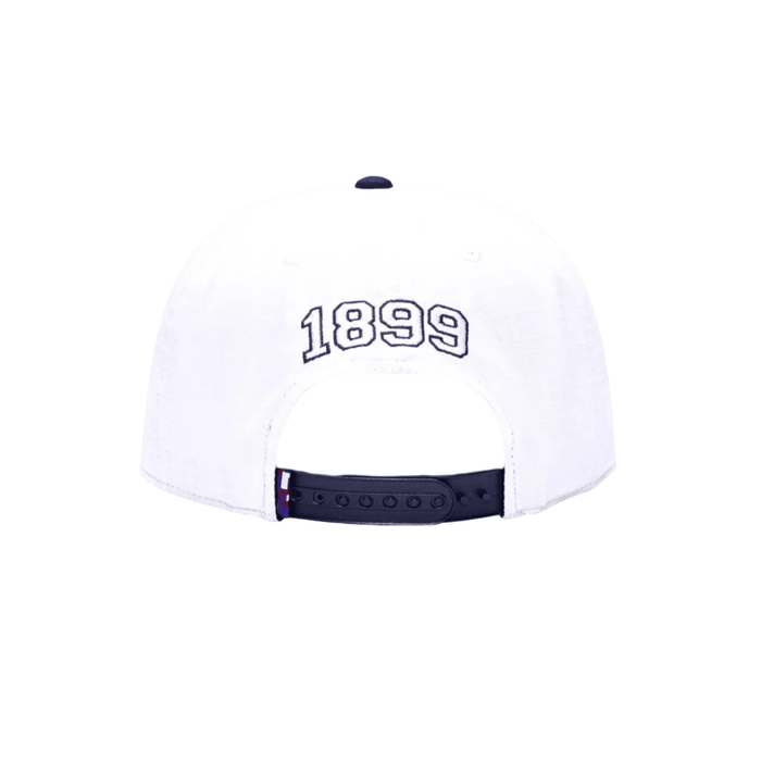 Fan Ink FC Barcelona Swingman Wax Snapback Adjustable Hat (White/Navy) | SoccerWearhouse