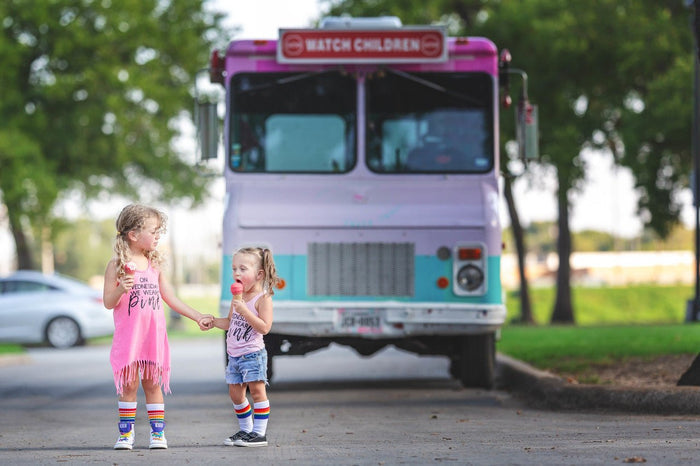 Fearless rainbow socks for toddlers and little kids with retro ice cream truck