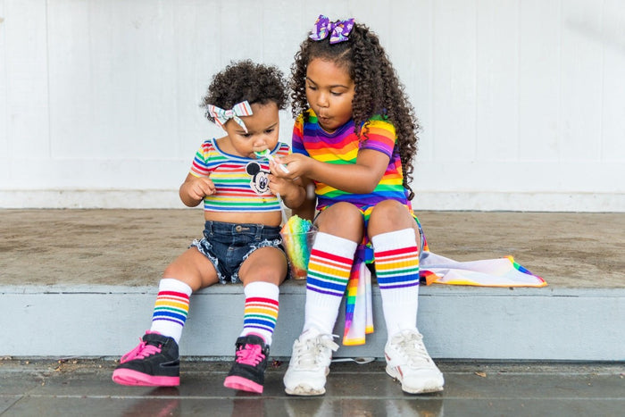 Lifestyle image of Fearless baby and toddler rainbow socks