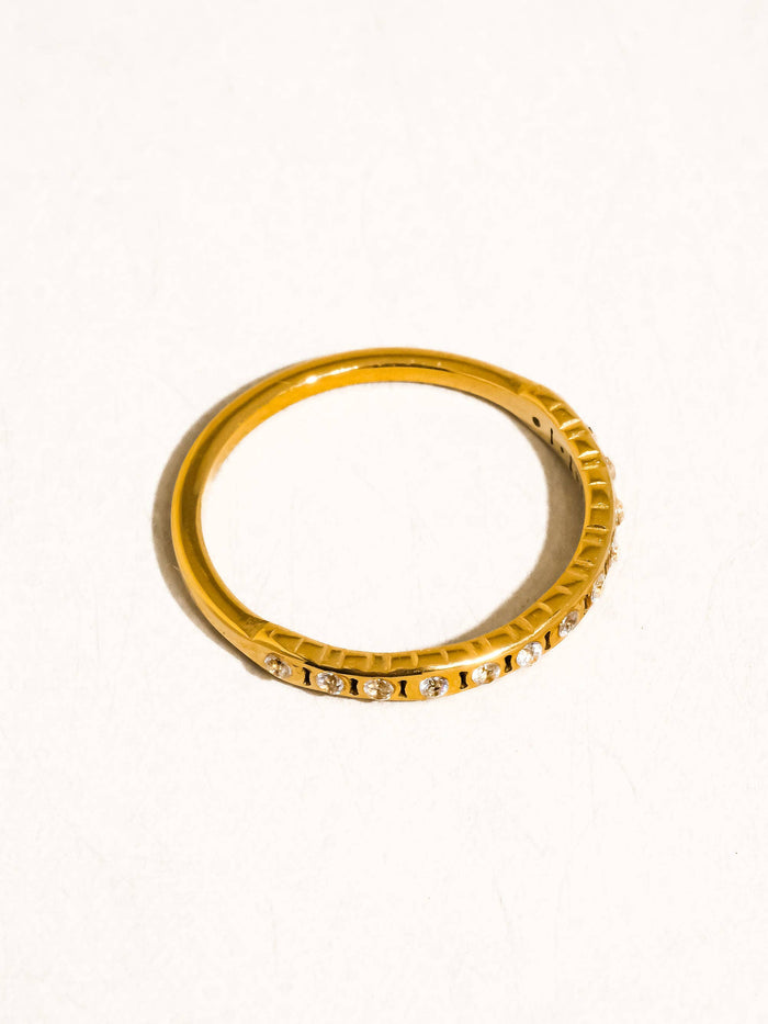 Flair 18K Gold Non-Tarnish Thin CZ Band: Yellow Gold / 8
