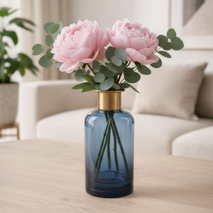 FLESVAAS DONKERBLAUW ROND GLAS 12X12XH30