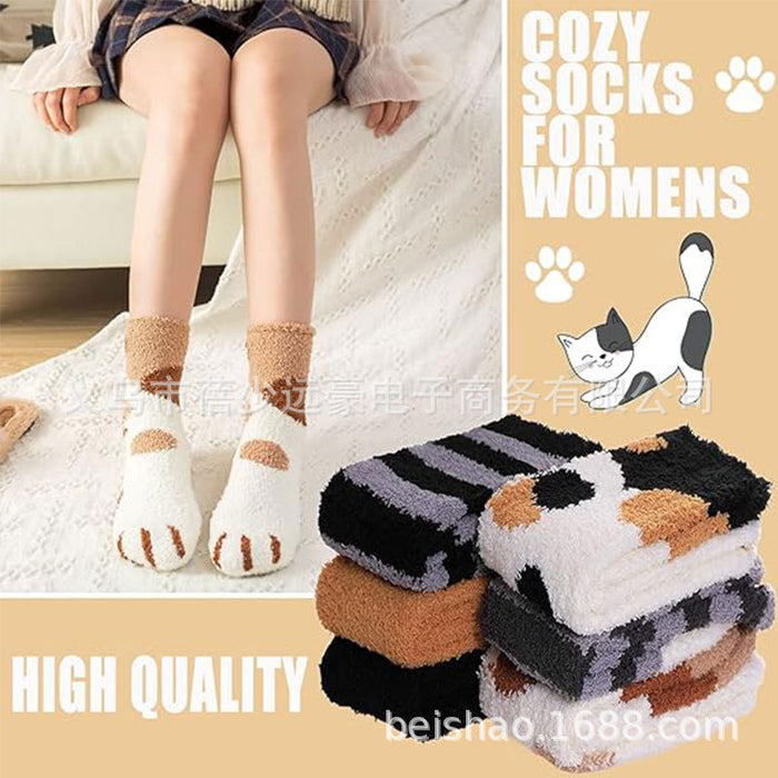 Heating Women Fuzzy Socks Cute Cat Thick Warm Sleeping Postpartum Socks