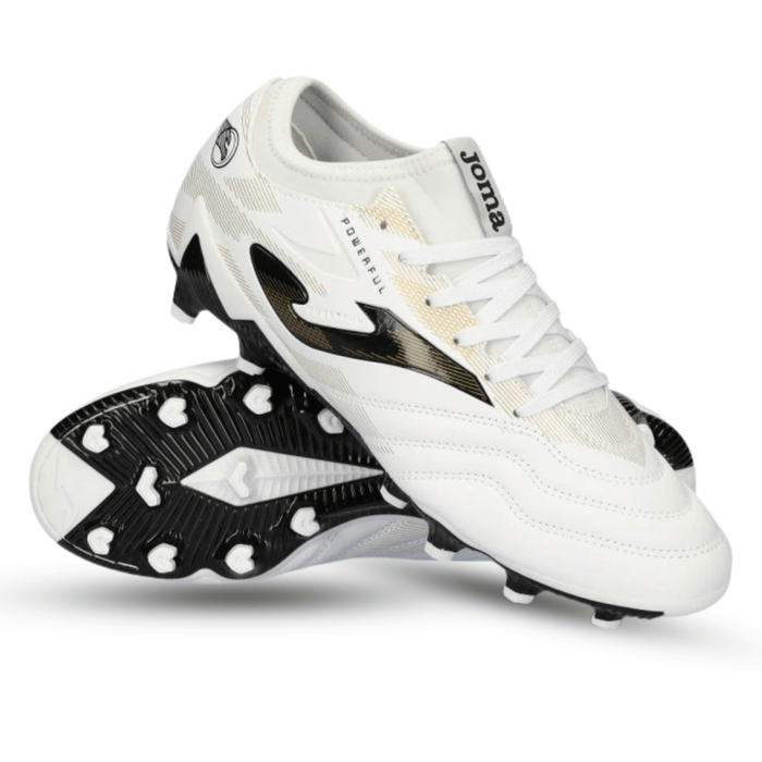 Joma Powerful 2402 Firm Ground Soccer Cleats (White/Gold) | SoccerWearhouse