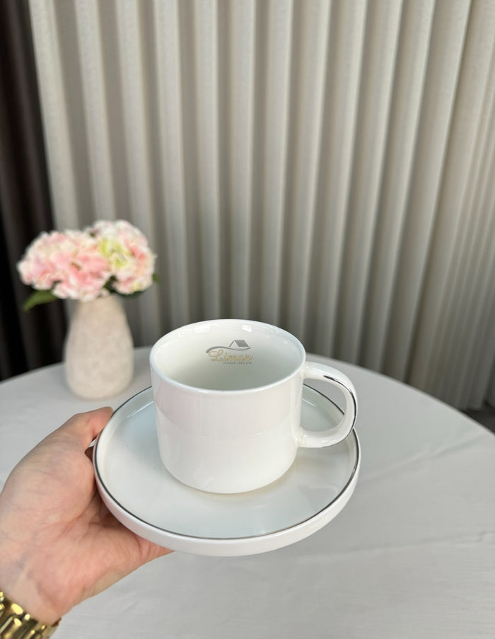 Liman Home Decor - Liman Online Koffieset 12 Delig | 6 Persoons Wit - Zilver