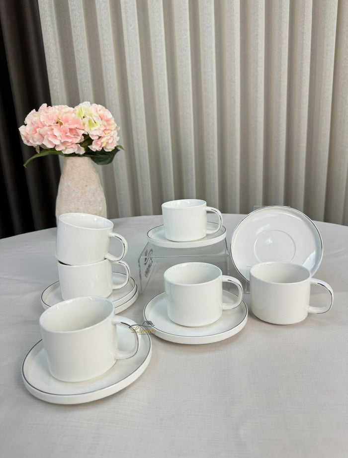 Liman Home Decor - Liman Online Koffieset 12 Delig | 6 Persoons Wit - Zilver