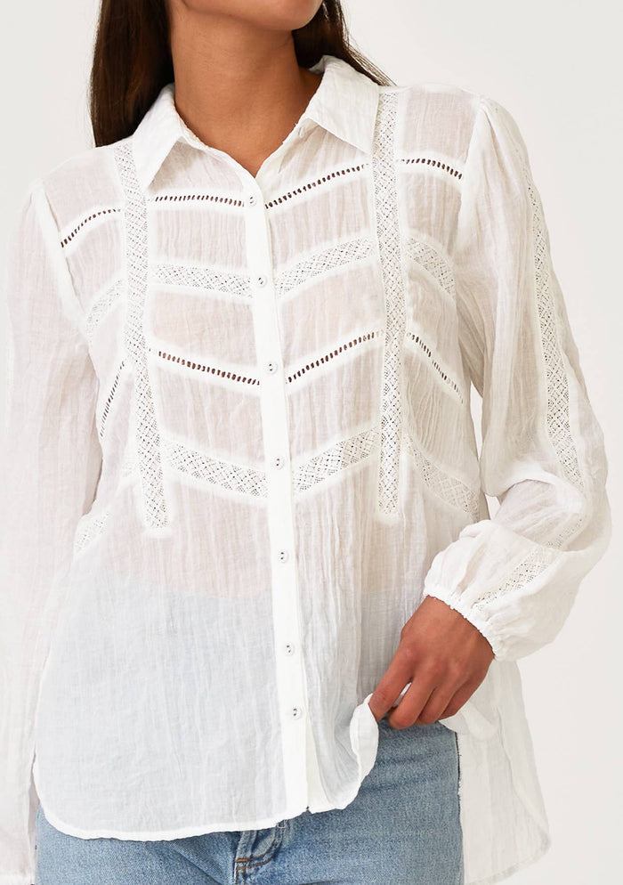 Lace Long Sleeve Button Down Blouse