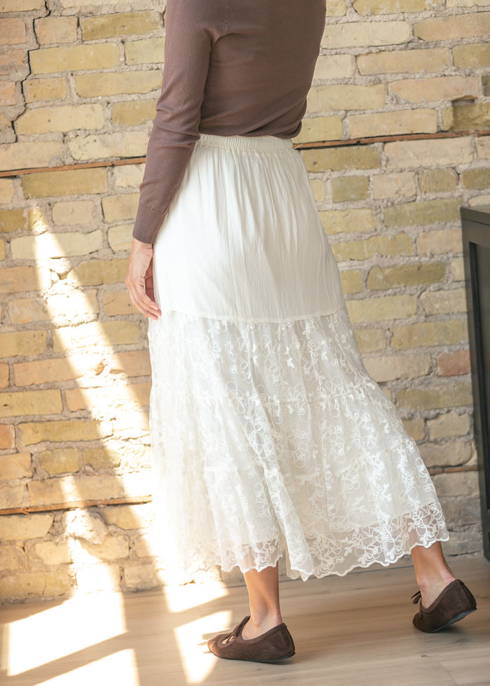 Lace Trim Floral Maxi Skirt FF Skirts
