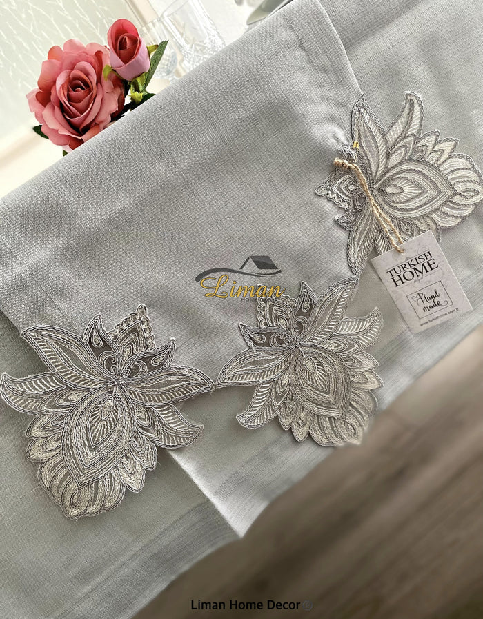 Liman Home Decor - Liman Online Lotus Tafelkleed Set Met Placemat Grijs 34 Dlg