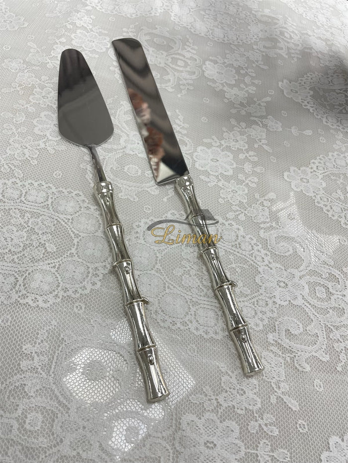 Liman Home Decor - Liman Online LUXE TAARTSERVEERSET BAMBOE 2 DELIG ZILVER