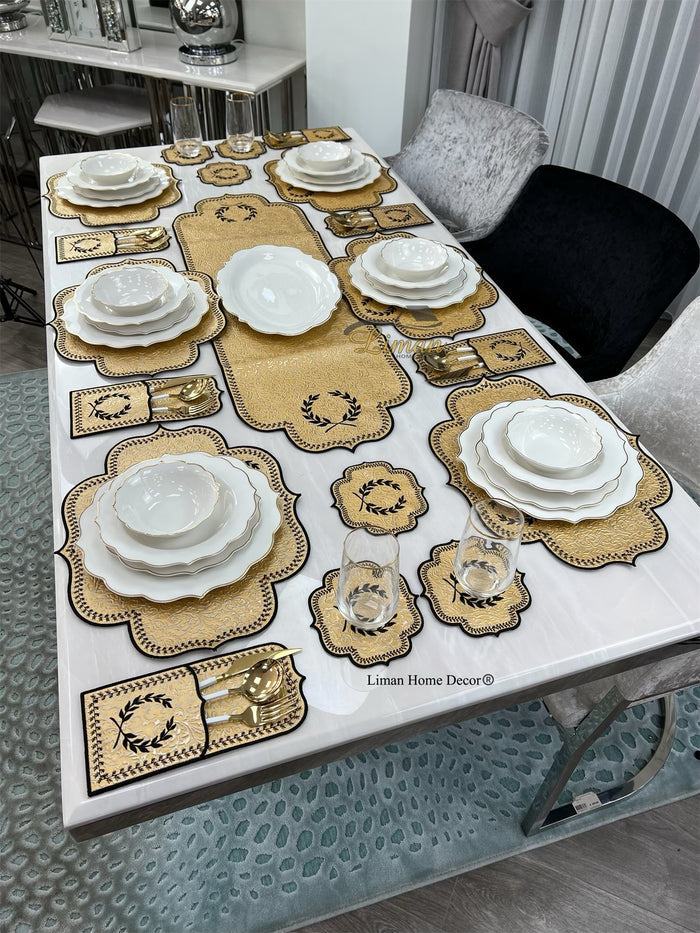 Liman Home Decor - Liman Online Placematset 19 Delig | 6 Persoons Gold Damask