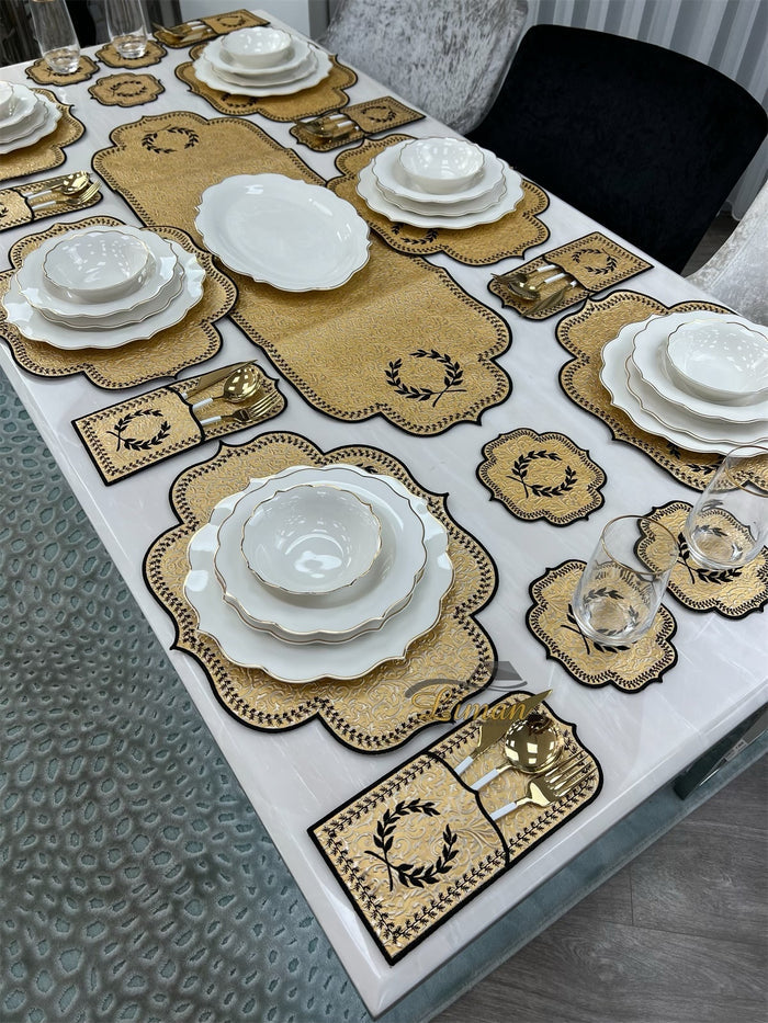 Liman Home Decor - Liman Online Placematset 19 Delig | 6 Persoons Gold Damask