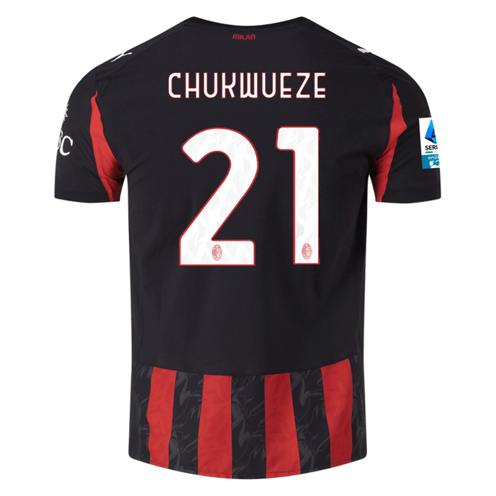 Puma Chukwueze Men's AC Milan Authentic Home Jersey 25/26 w/ Seria A Patch (Red/Black) | SoccerWearhouse
