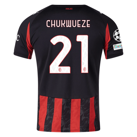 Puma Chukwueze Men's AC Milan Home Jersey w/ Champions League Patches 25/26 (Red/Black) | SoccerWearhouse