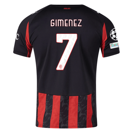Puma Gimenez Men's AC Milan Home Jersey w/ Champions League Patches 25/26 (Red/Black) | SoccerWearhouse