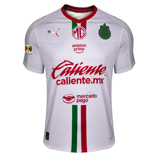 Puma Men's Chivas De Guadalajara Away Jersey 25/26 w/ BBVA MX Patch (Puma White/Red/Green) | SoccerWearhouse