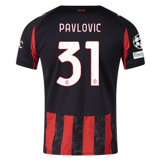 Puma Pavlovic Men's AC Milan Home Jersey w/ Champions League Patches 25/26 (Red/Black) | SoccerWearhouse
