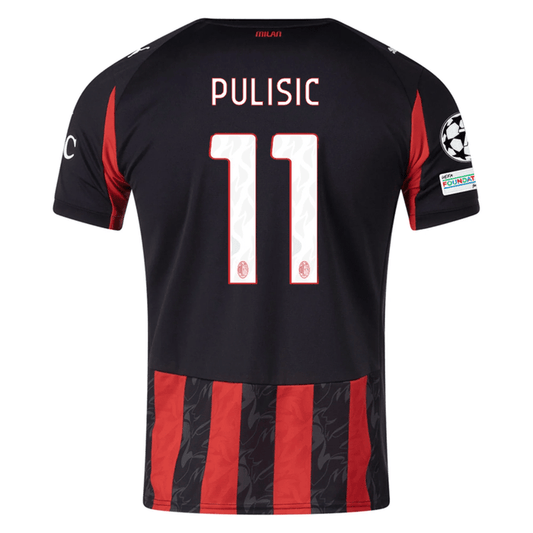 Puma Pulisic Men's AC Milan Home Jersey w/ Champions League Patches 25/26 (Red/Black) | SoccerWearhouse