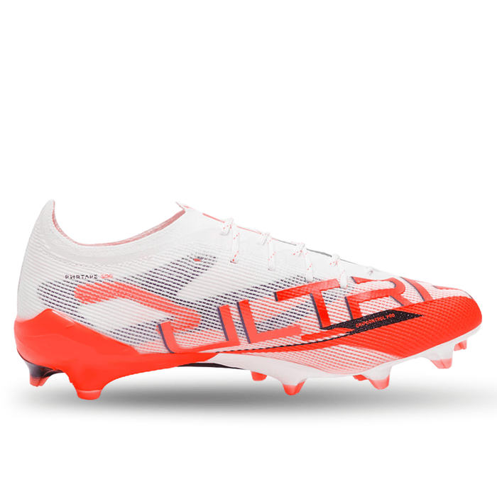 Puma Ultra 5 Ultimate FG Soccer Cleats (Puma White/Puma Black/Red) | SoccerWearhouse