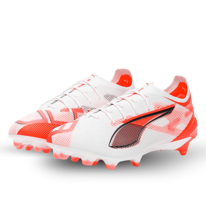 Puma Ultra 5 Ultimate FG Soccer Cleats (Puma White/Puma Black/Red) | SoccerWearhouse