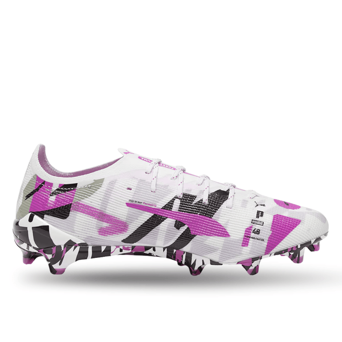 Puma Ultra 5 Ultimate Forever FG Soccer Cleats (White/Magenta/Black) | SoccerWearhouse