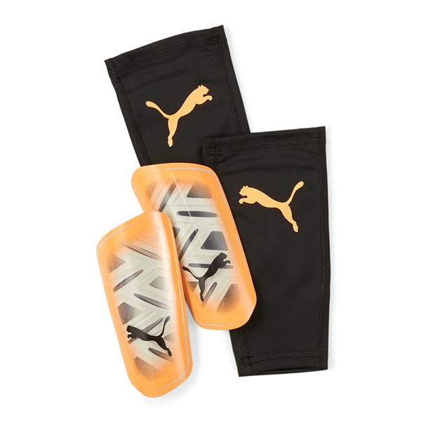 Puma Ultra Flex Sleeve Shinguard (Neon Citrus/Diamond Silver) | SoccerWearhouse