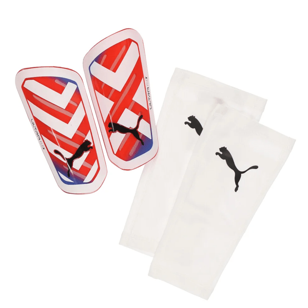 Puma Ultra Flex Sleeve Shinguard (Puma White/Ultra Blue/Fire) | SoccerWearhouse