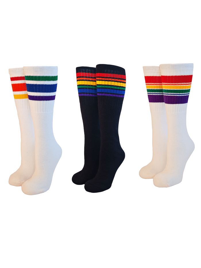 3 Pairs of Any Toddler Rainbow Striped Tube Socks by Pride Socks