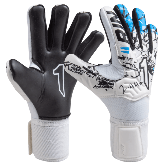 Rinat Asimetrik Training Spine Finger Protection Goalkeeper Gloves (White/Blue) | SoccerWearhouse