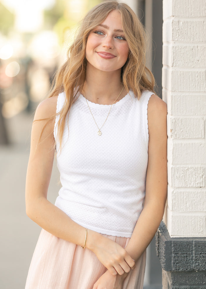 Scalloped Pointelle Knit Top FF Tops