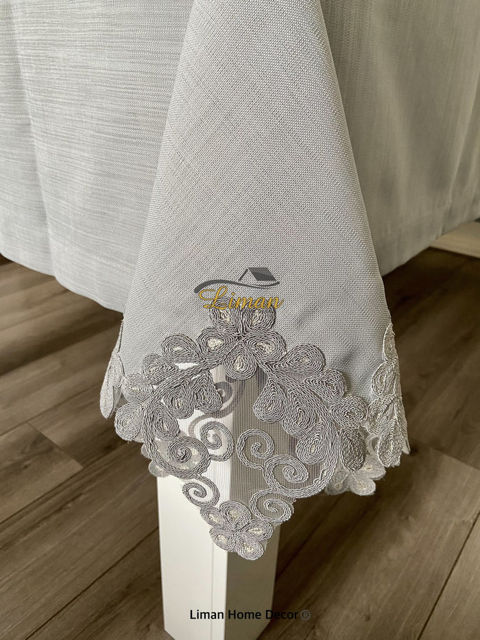Liman Home Decor - Liman Online Sehzade Tafelkleed Set Met Placemat Grijs 34 Dlg