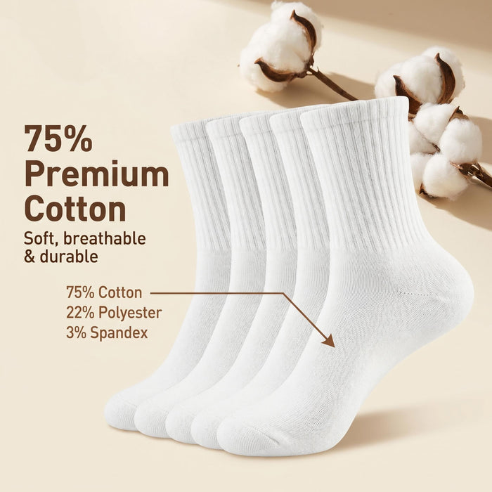 TRANSLINK Men's 6 Pack Crew Socks 75% Cotton Cushioned Athletic Socks, Moisture Wicking Work Socks