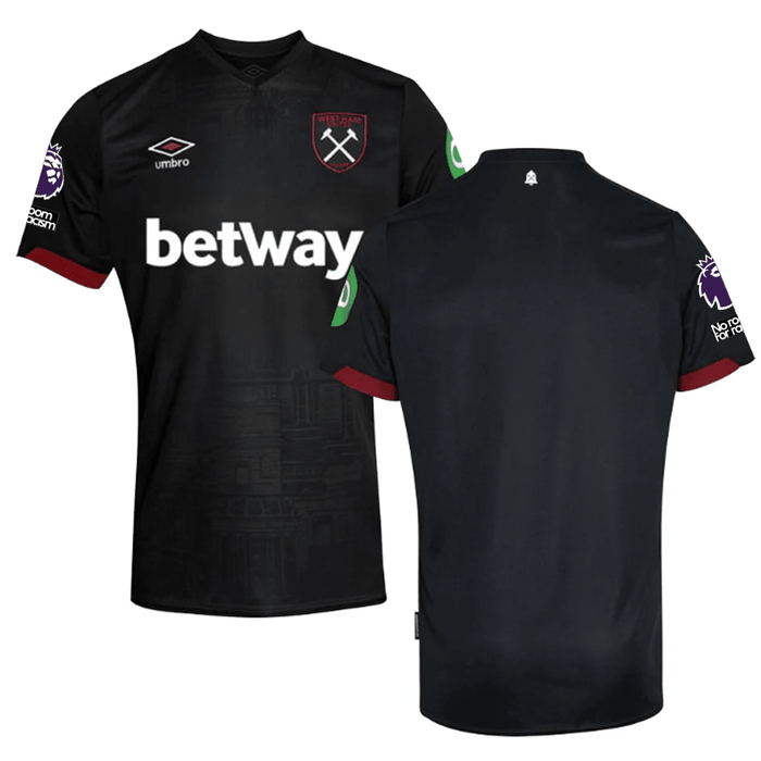 Umbro West Ham Away Jersey w/ EPL + No Room For Racism Patches 24/25 (Black) | SoccerWearhouse