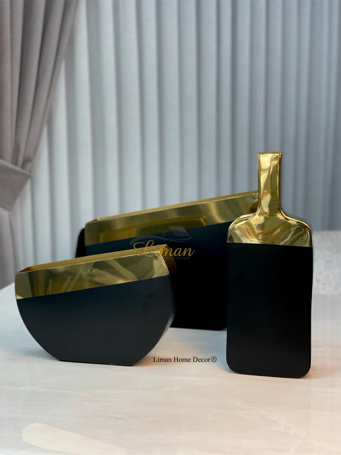 Liman Home Decor - Liman Online Vaas Goud / Zwart 17x8x45 Cm